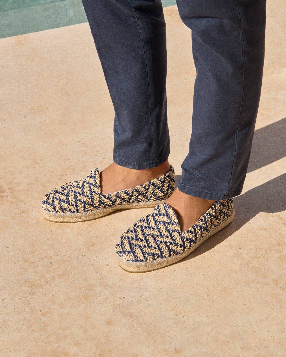 Manebí Raffia Zig Zag Espadrilles - Navy Blue And Natural Convenienza