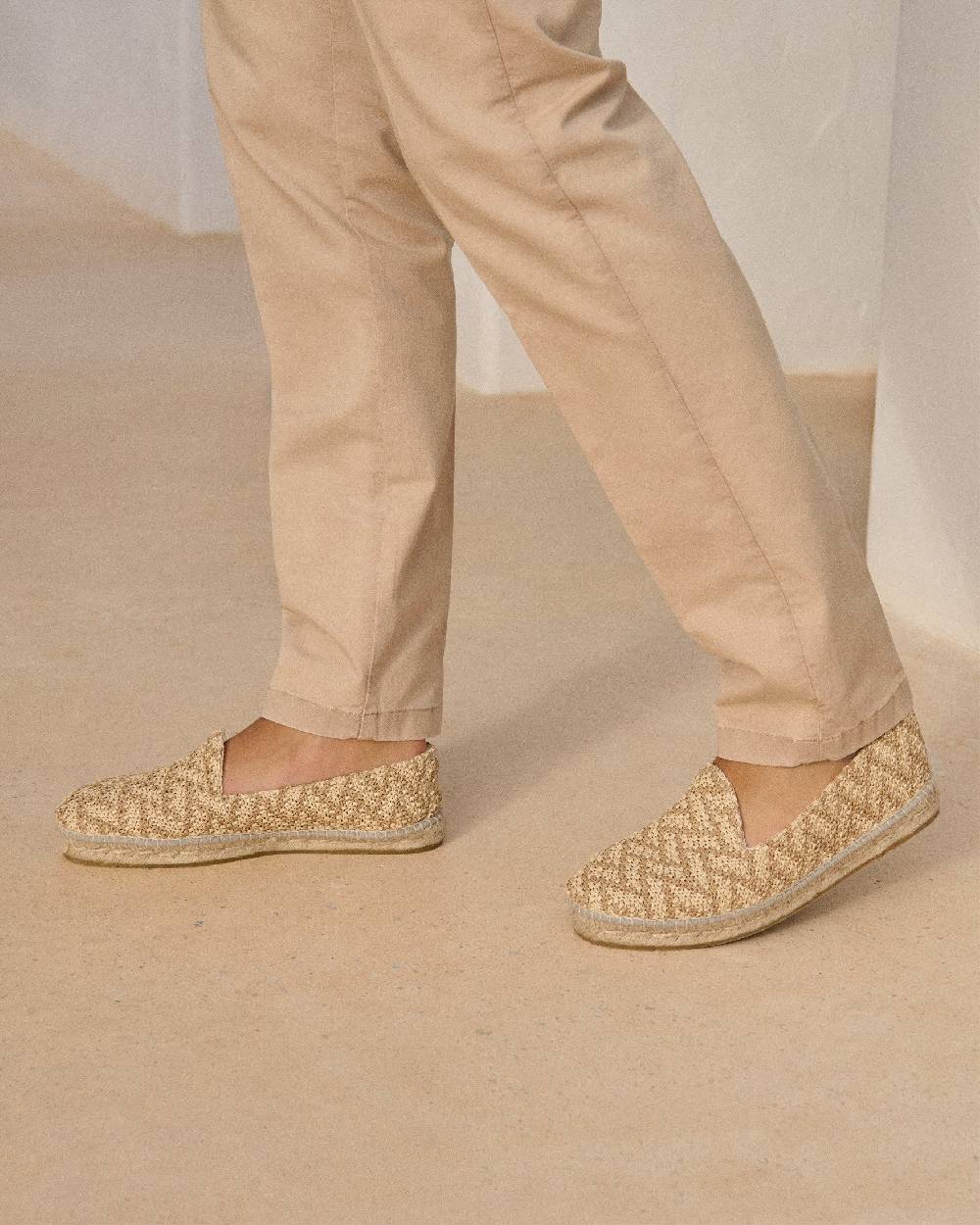 Manebí Raffia Zig Zag Espadrilles - Cream \u0026 Natural Sconto