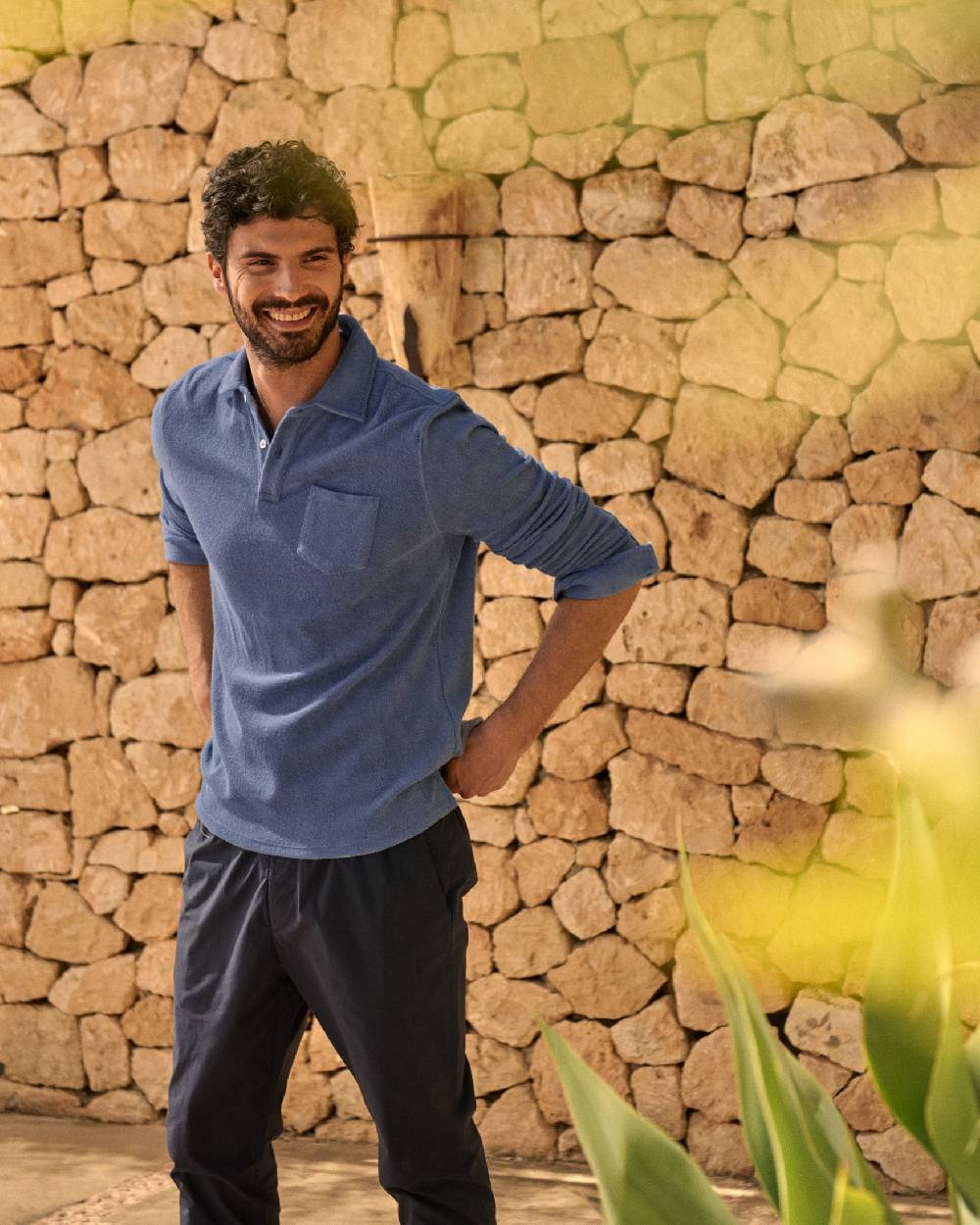 Manebí Organic Terry Cotton|Antonello Polo Shirt - Long Sleeve Petrole Saldi