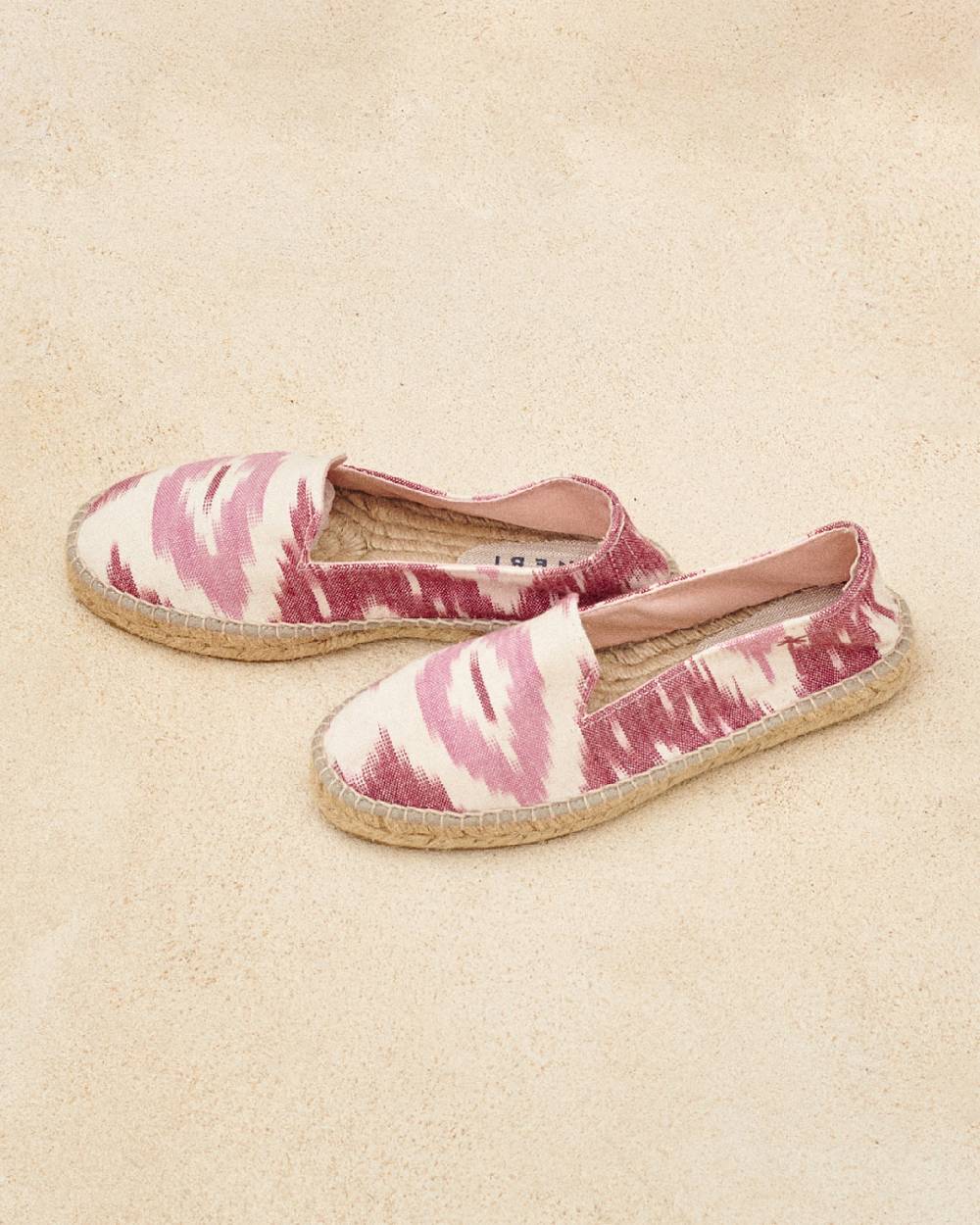 Manebí Dyed Cotton Flat Espadrilles - Tulum Pink And White Ikat Officina