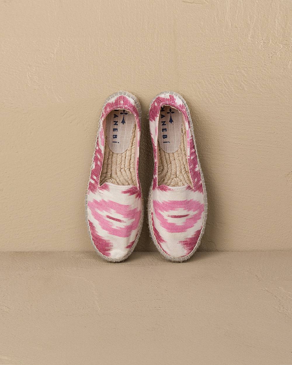 Manebí Dyed Cotton Flat Espadrilles - Tulum Pink And White Ikat Officina