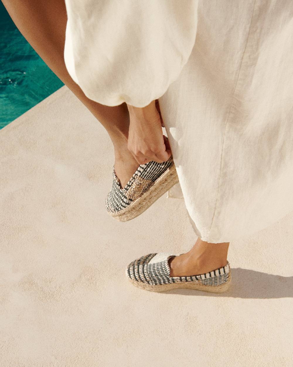 Manebí Silk And Cotton Patchwork|Double Sole Espadrilles - Yucatán White Natural And Black Italy