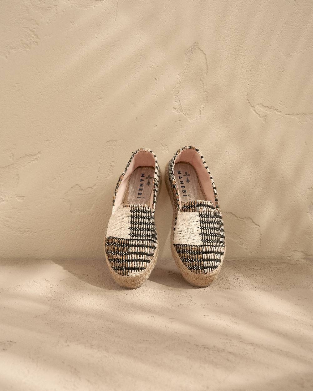 Manebí Silk And Cotton Patchwork|Double Sole Espadrilles - Yucatán White Natural And Black Italy