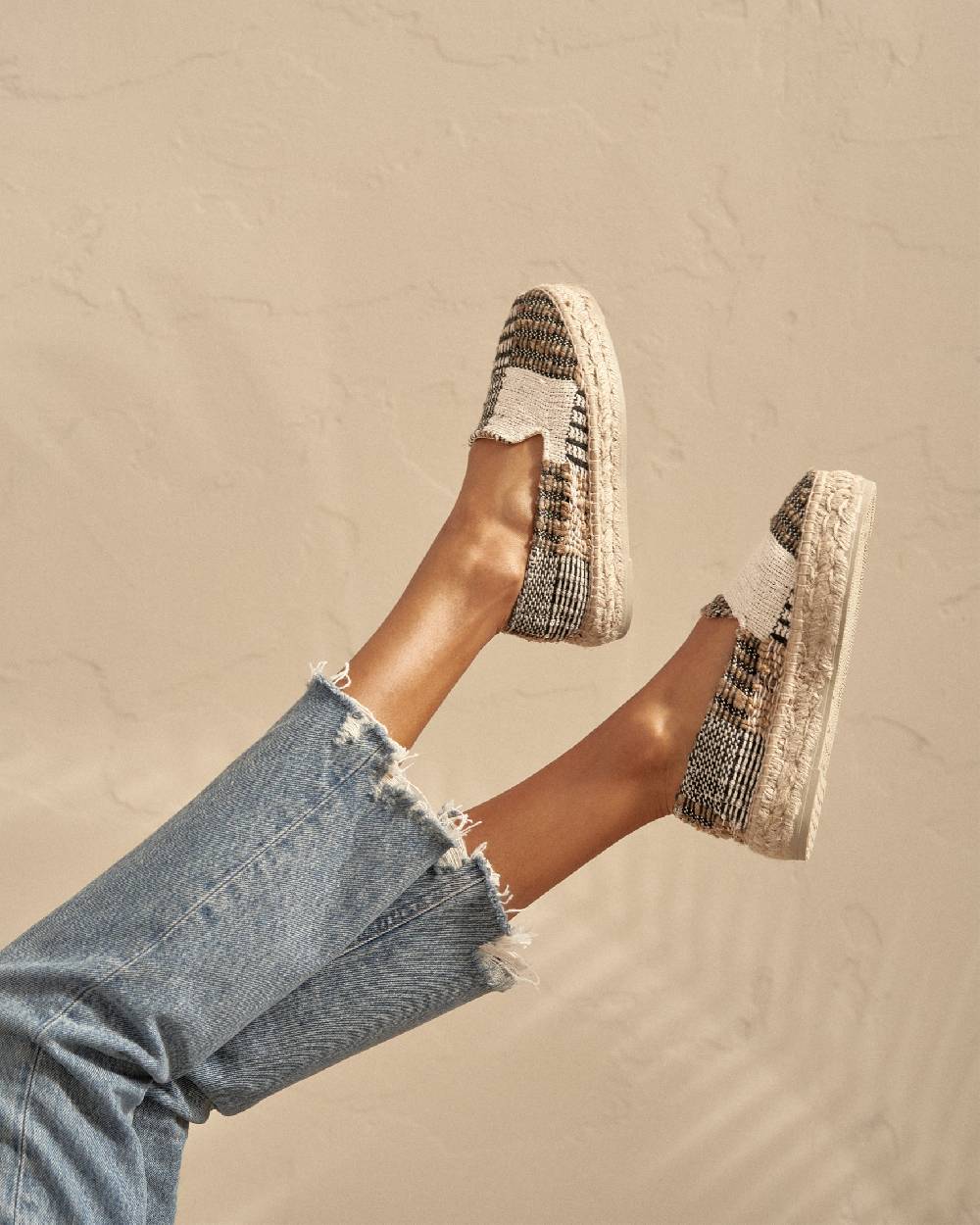 Manebí Silk And Cotton Patchwork|Double Sole Espadrilles - Yucatán White Natural And Black Italy