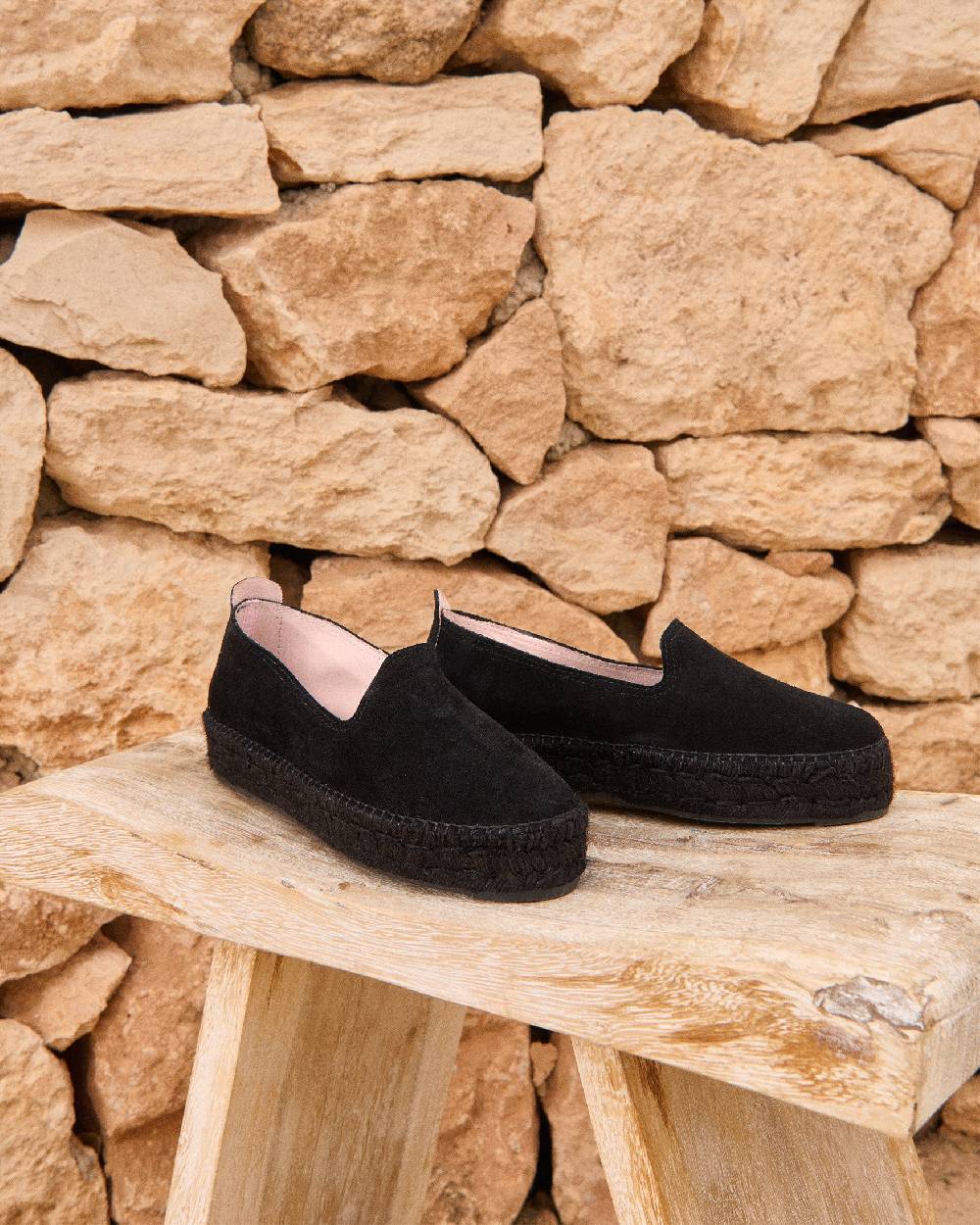 Manebí Suede Double Sole Espadrilles - Hamptons Black On Tone Vendita