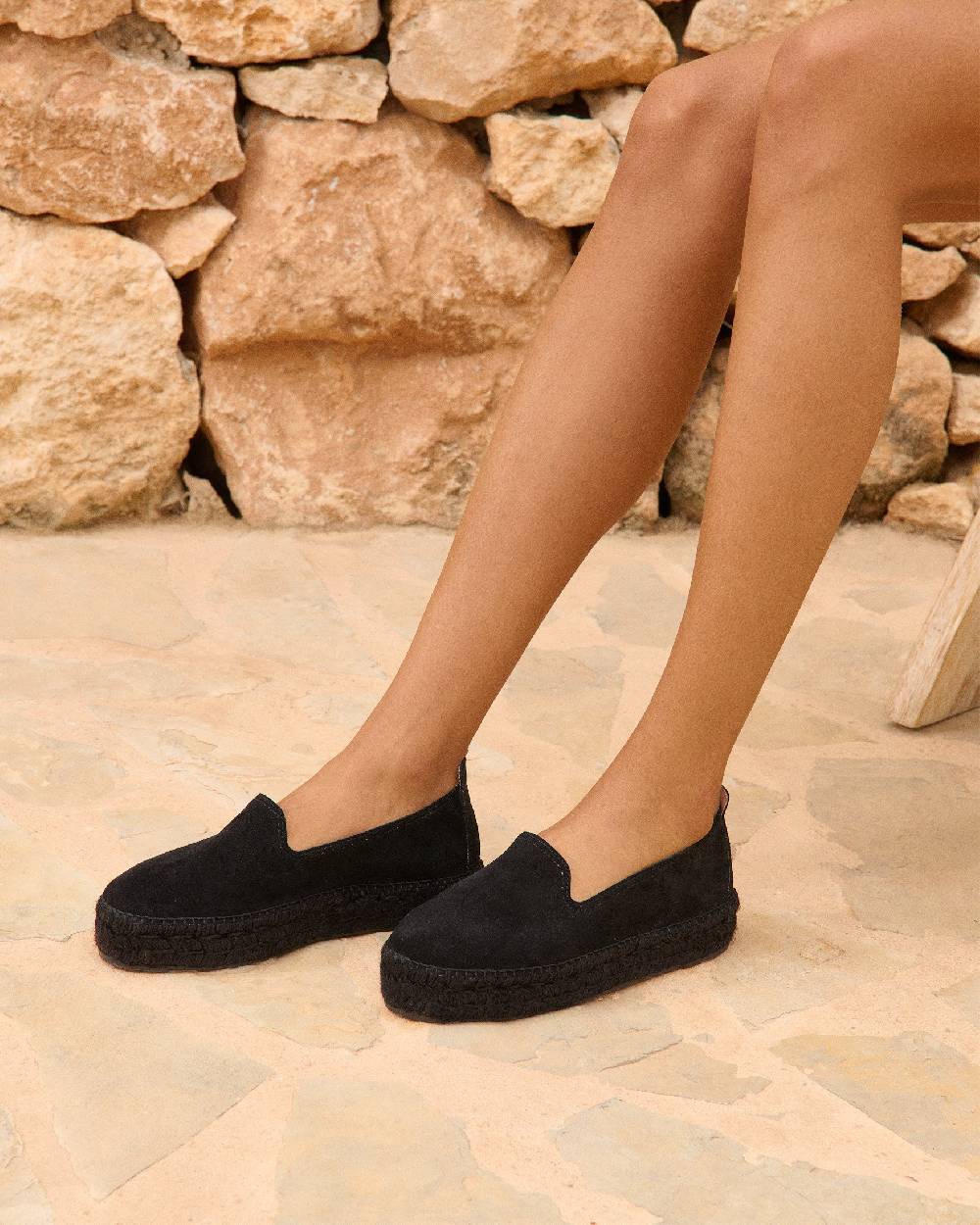 Manebí Suede Double Sole Espadrilles - Hamptons Black On Tone Vendita
