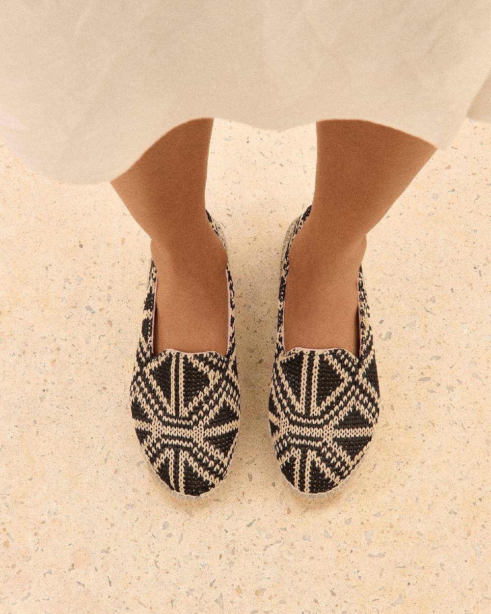Manebí Raffia Pattern Double Sole Espadrilles - Yucatán Black Triangles On Natural Promozione