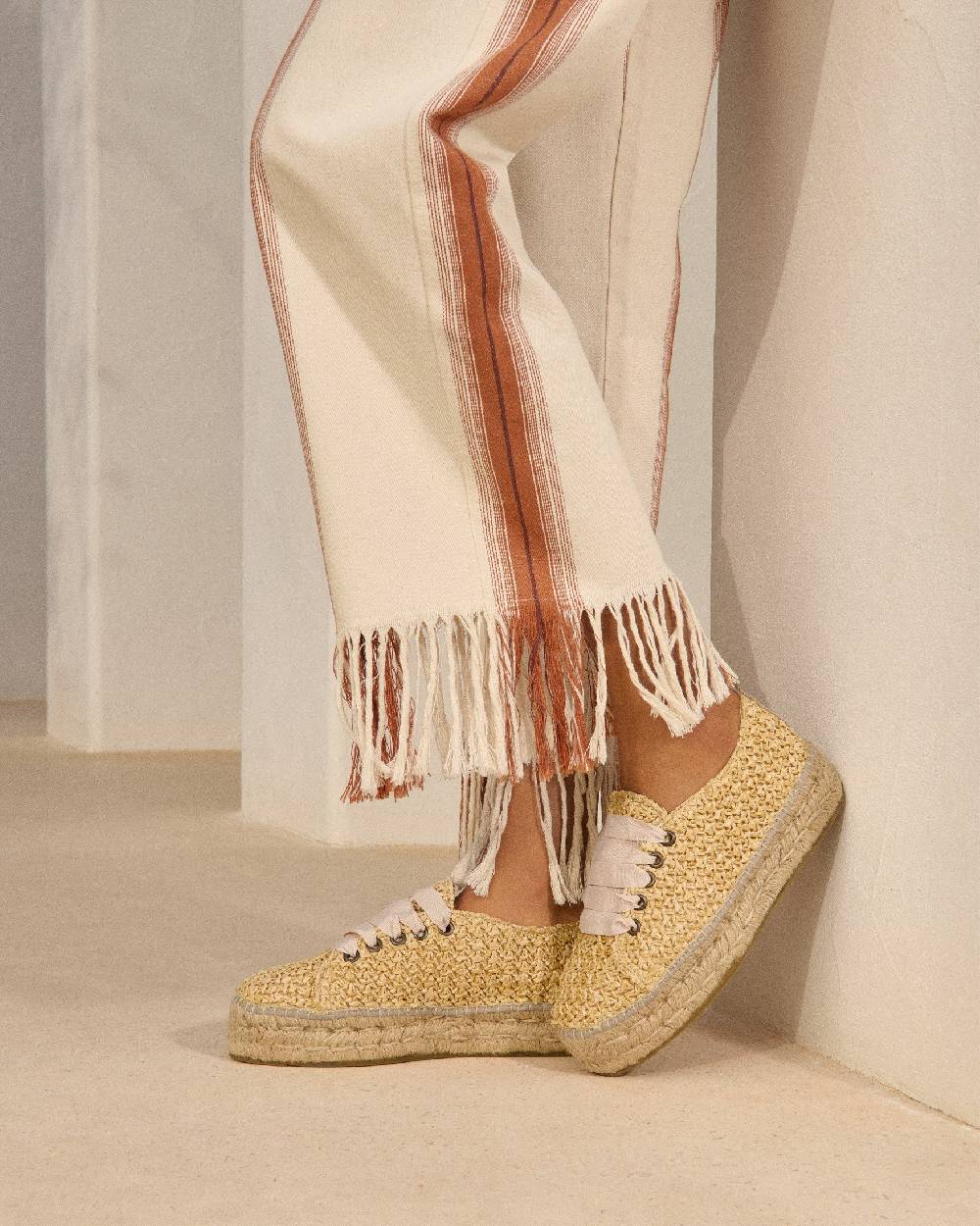 Manebí Raffia Lace-Up Espadrilles - Pink, Light Blue \u0026 Pastel Rose Laces Raffia Net Negozi Online