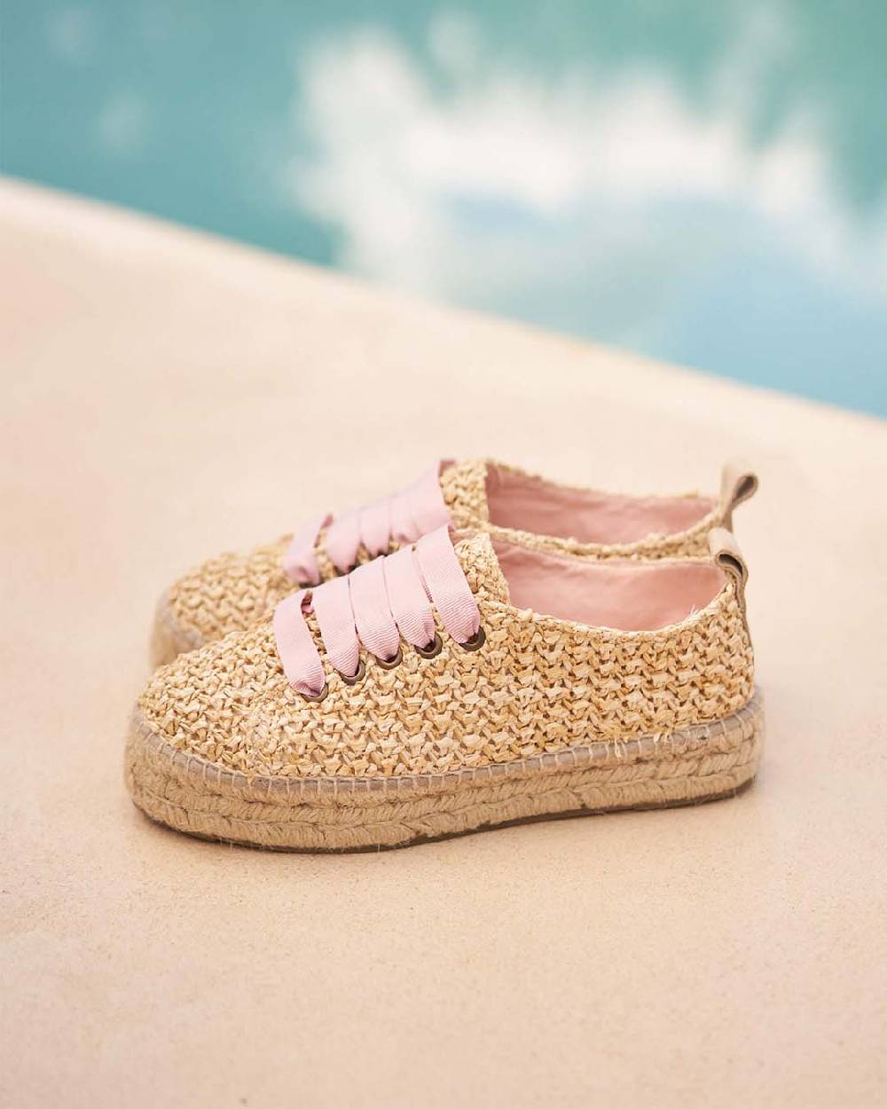 Manebí Raffia Lace-Up Espadrilles - Pink, Light Blue \u0026 Pastel Rose Laces Raffia Net Negozi Online