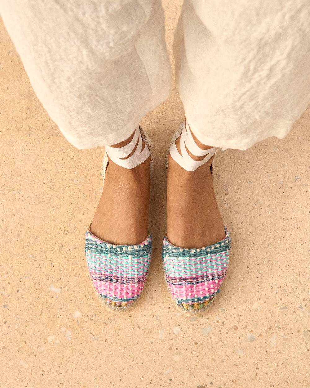 Manebí Raffia Flat Valenciana Espadrilles - Acapulco Fucsia Blue Mix Affare Del Giorno