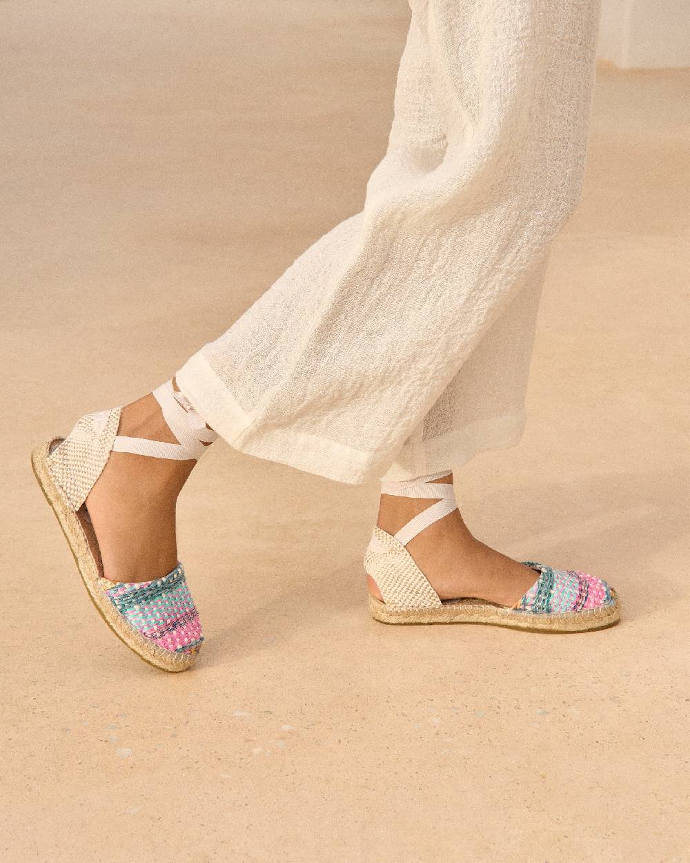 Manebí Raffia Flat Valenciana Espadrilles - Acapulco Fucsia Blue Mix Affare Del Giorno