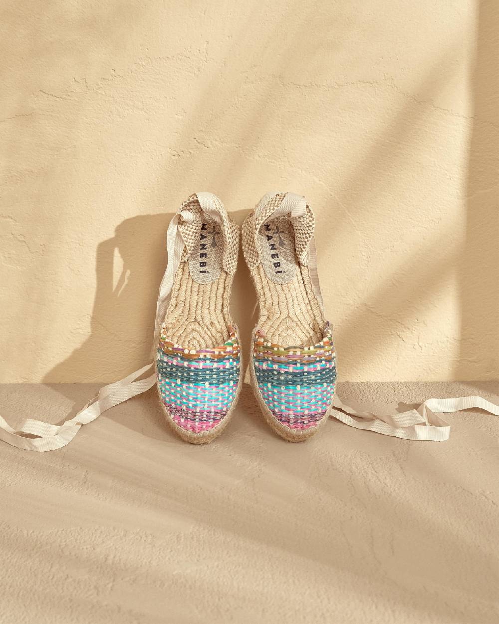 Manebí Raffia Flat Valenciana Espadrilles - Acapulco Fucsia Blue Mix Affare Del Giorno