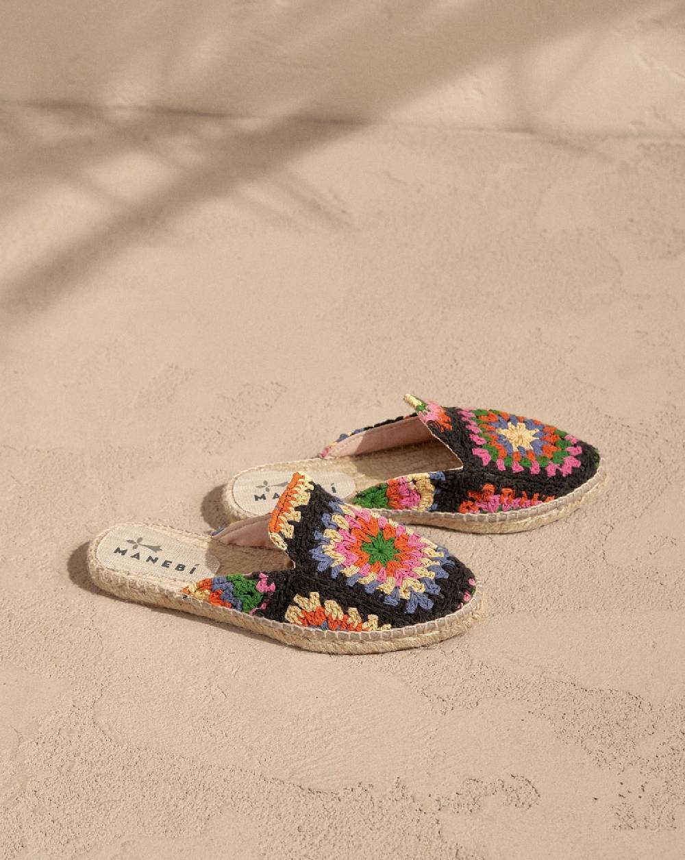 Manebí Cotton Crochet Mules - Yucatán Orange And Pink On Black Vendite Flash