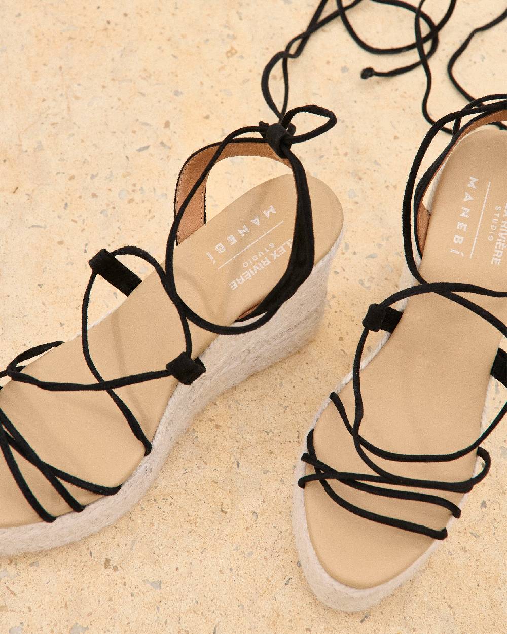 Manebí Portofino Soft Suede|Wedge Espadrilles - Lace-Up Black Acquista Ora