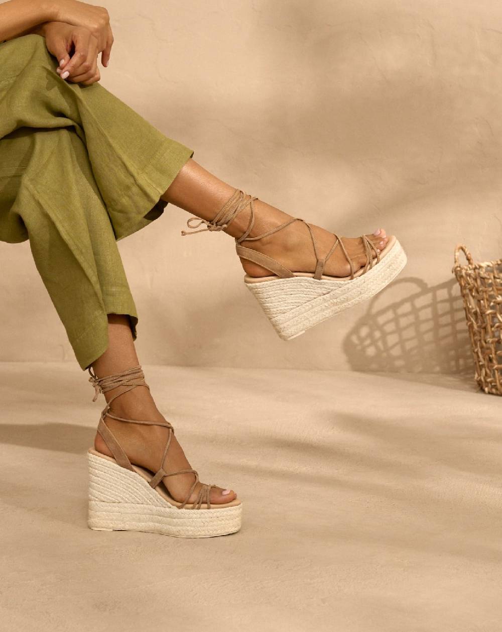 Manebí Portofino Soft Suede|Wedge Espadrilles - Lace-Up Tobacco Consegna Veloce