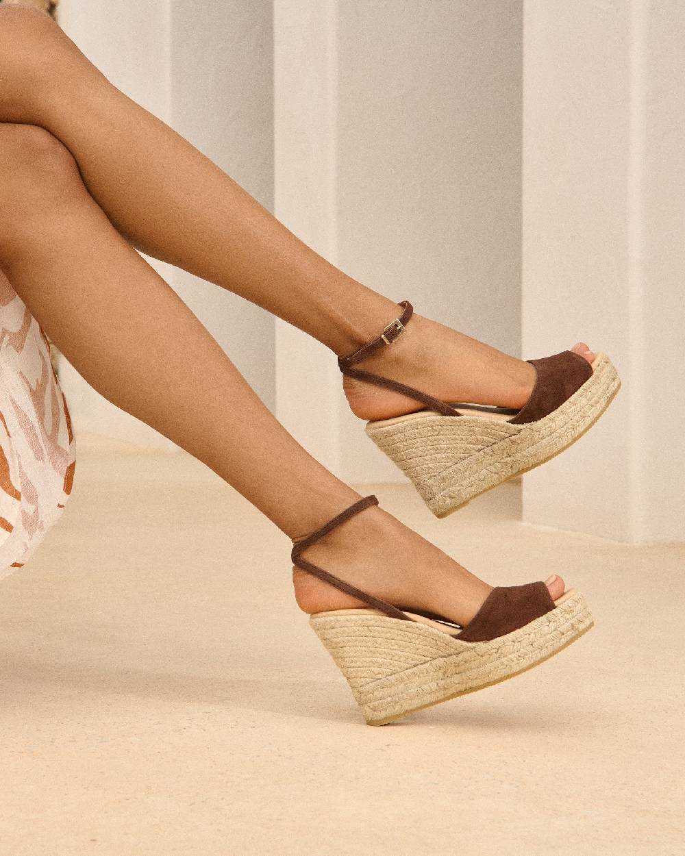Manebí Viky Soft Suede Open Toe|Wedge Espadrilles - Tobacco Fino Al -60%