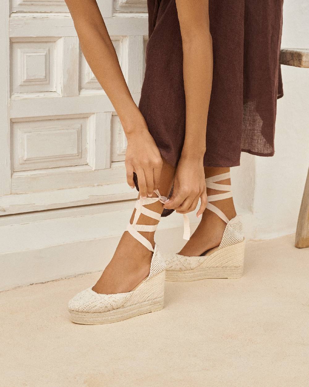 Manebí Cotton Crochet|Wedge Espadrilles - Natural Affare Del Giorno