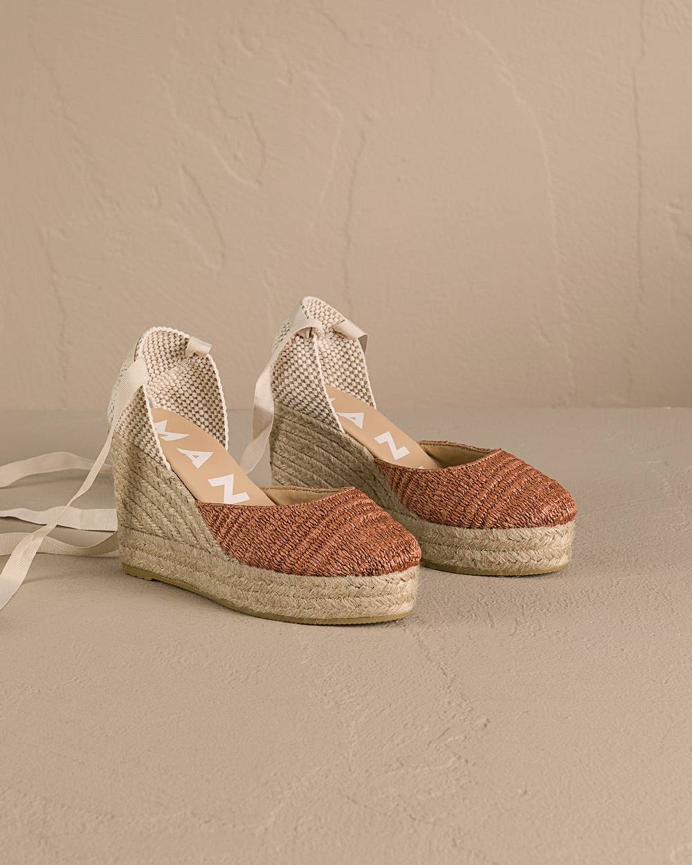 Manebí Raffia Stripes Wedge Espadrilles - Yucatán Orange Rust Prezzo Ridotto
