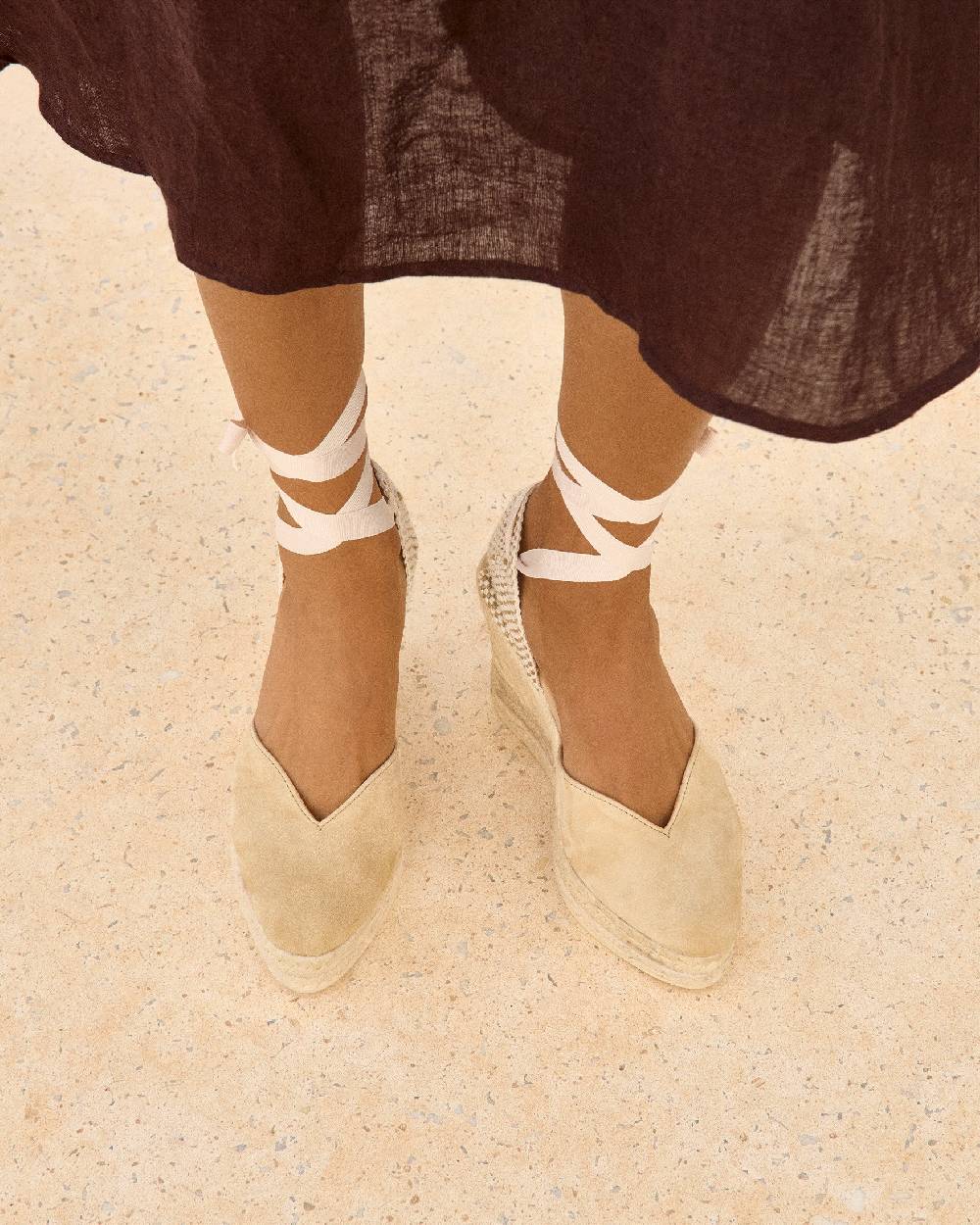 Manebí Soft Suede Heart-Shaped|Wedge Espadrilles - Hamptons Champagne Beige Offerta Giorno del Papà