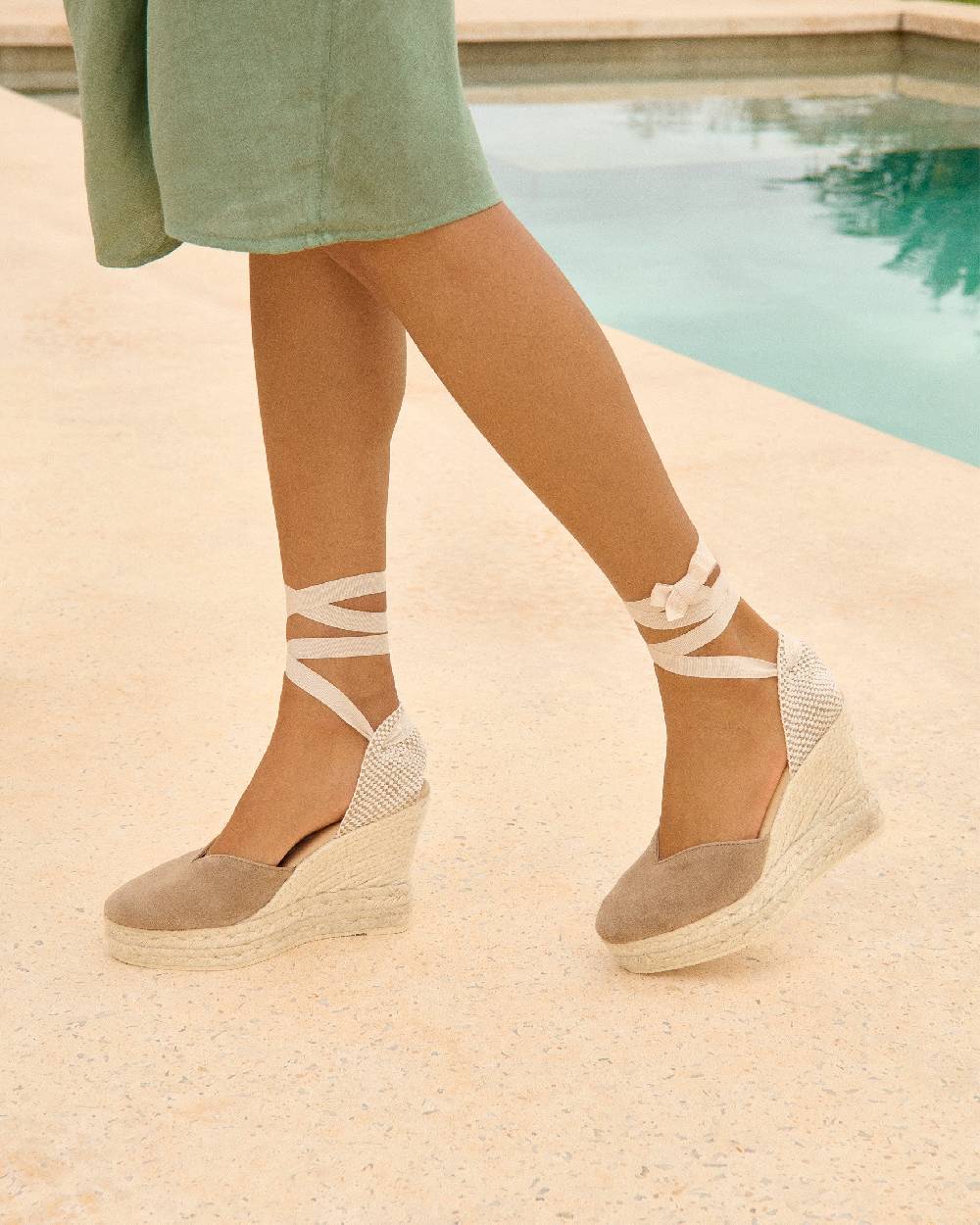 Manebí Soft Suede Heart-Shaped|Wedge Espadrilles - Hamptons Vintage Taupe Convenienza