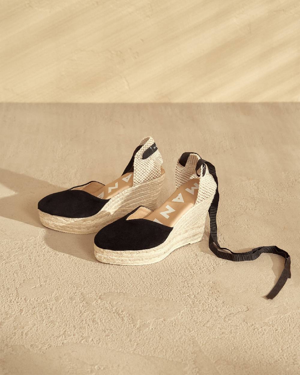 Manebí Soft Suede Heart-Shaped|Wedge Espadrilles - Hamptons Black Offerta Anniversario