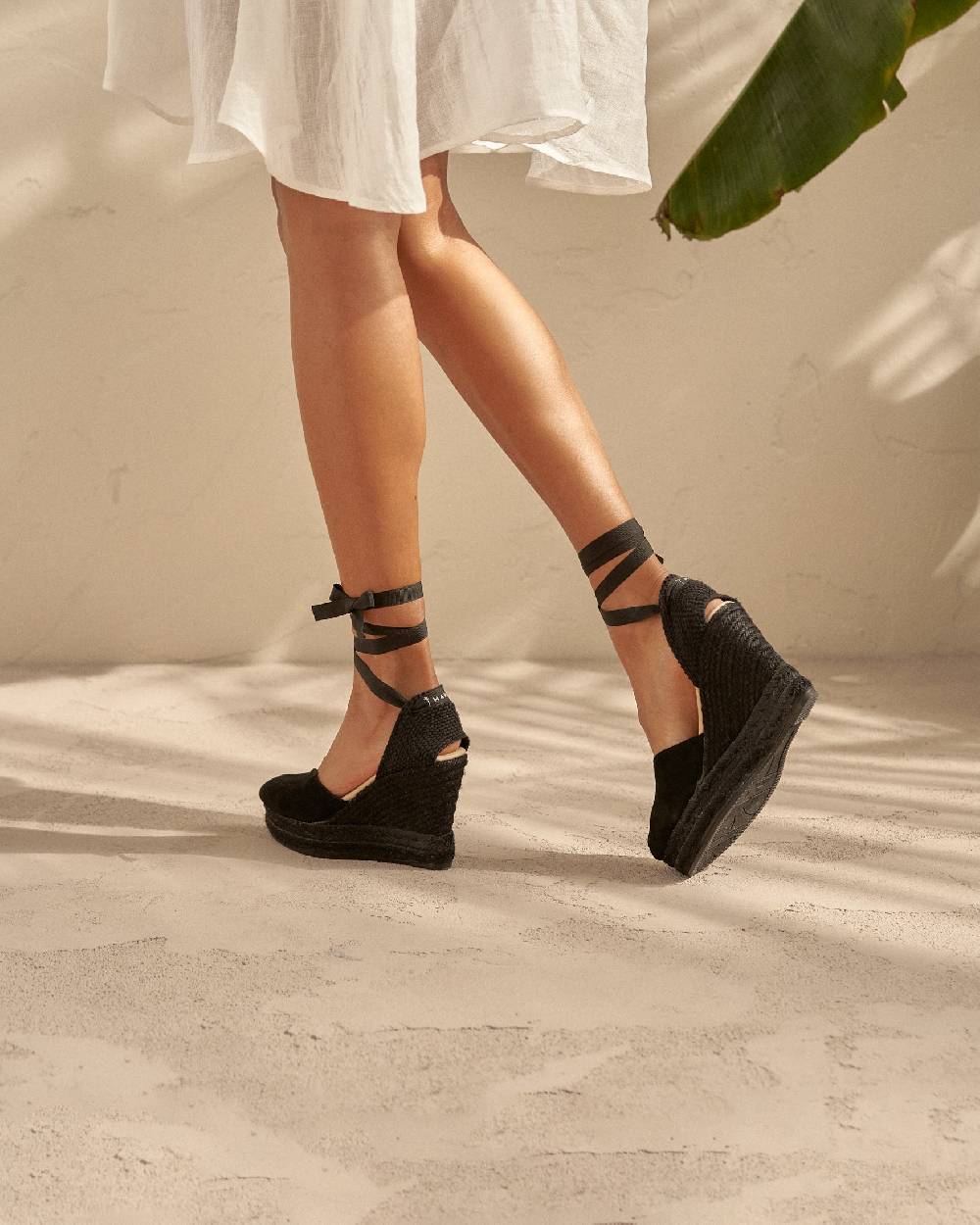 Manebí Soft Suede Heart-Shaped|Wedge Espadrilles - Hamptons Black On Tone Presa