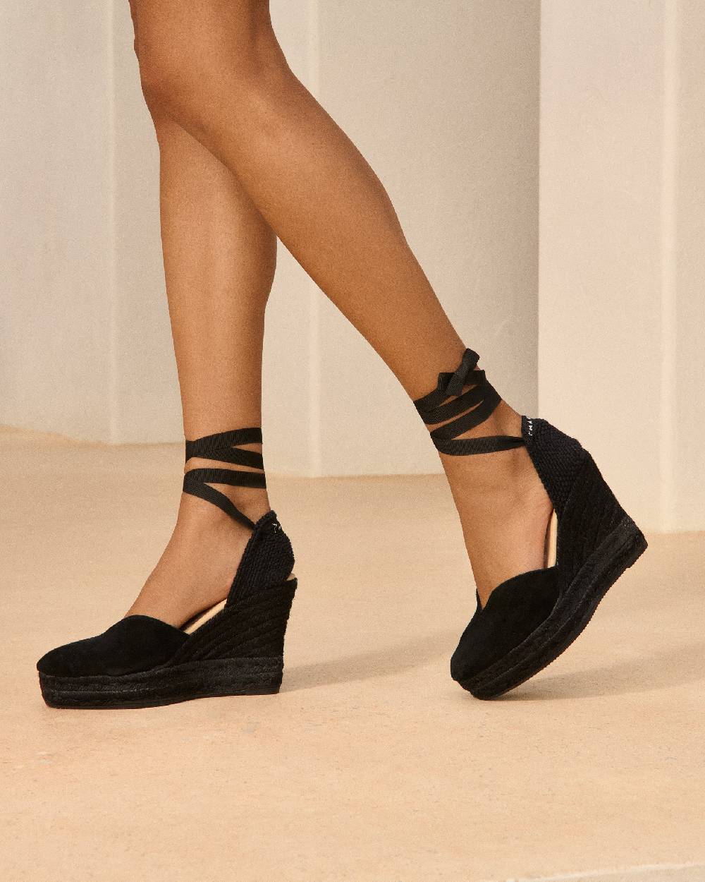 Manebí Soft Suede Heart-Shaped|Wedge Espadrilles - Hamptons Black On Tone Presa