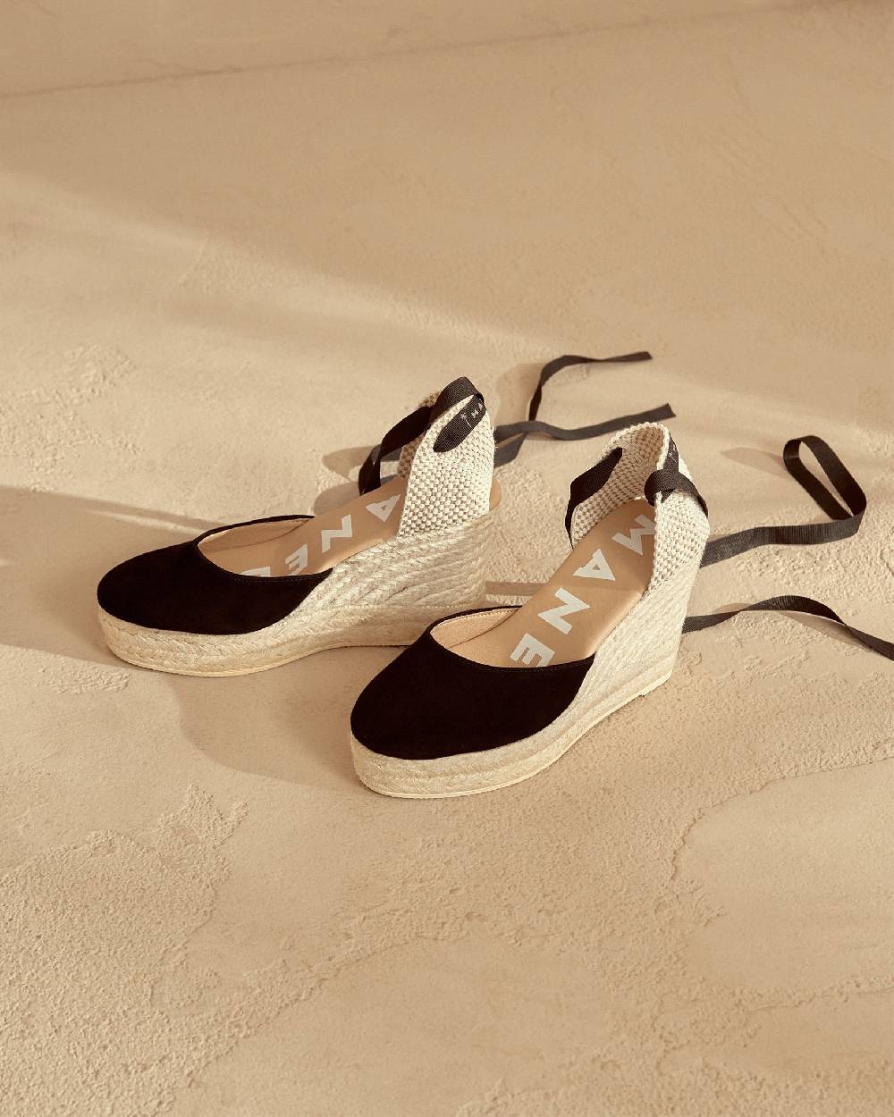 Manebí Soft Suede Wedge Espadrilles - Hamptons Black Online Outlet