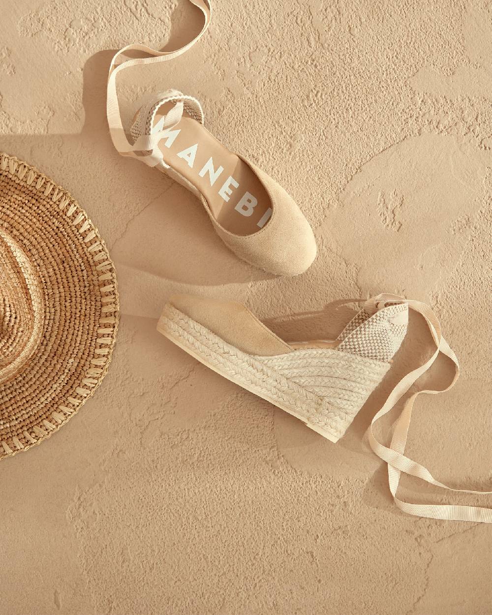 Manebí Soft Suede Wedge Espadrilles - Hamptons Champagne Beige Outlet