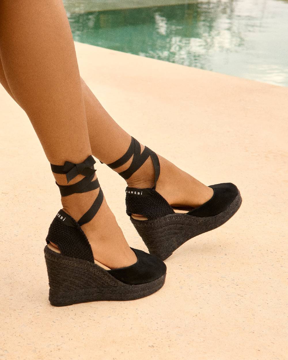Manebí Soft Suede Wedge Espadrilles - Hamptons Black On Tone Saldi