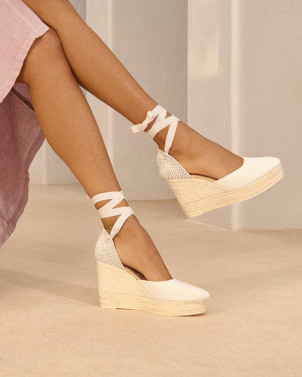 Manebí Organic Hemp Wedge Espadrilles - La Havana White Hotsell