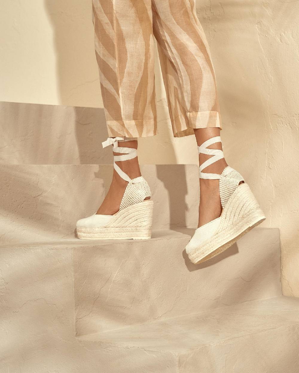 Manebí Organic Hemp Wedge Espadrilles - La Havana White Hotsell