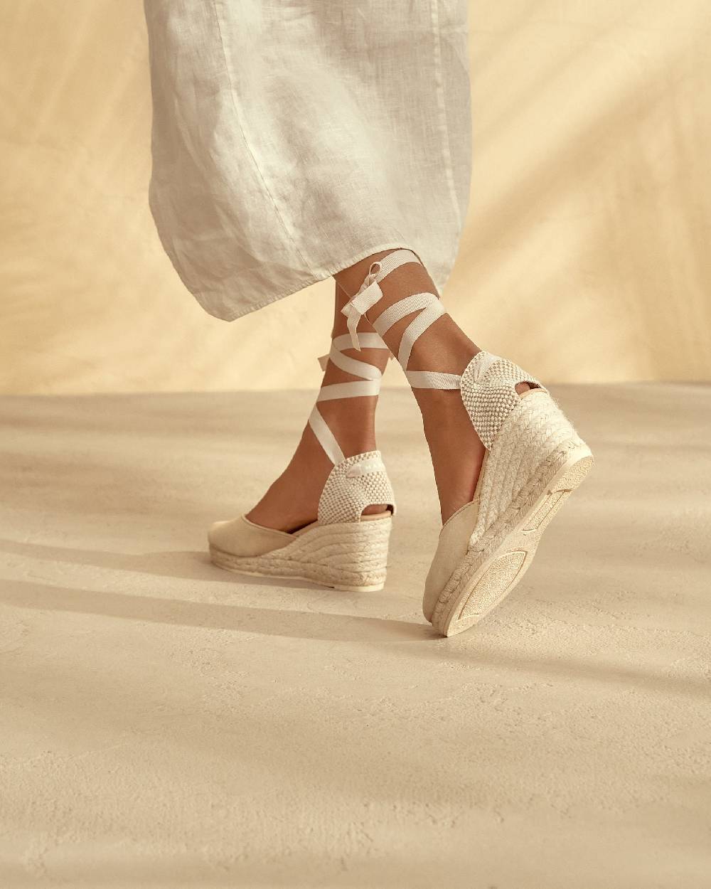 Manebí Soft Suede Low Wedge Espadrilles - Hamptons Champagne Beige Bestseller