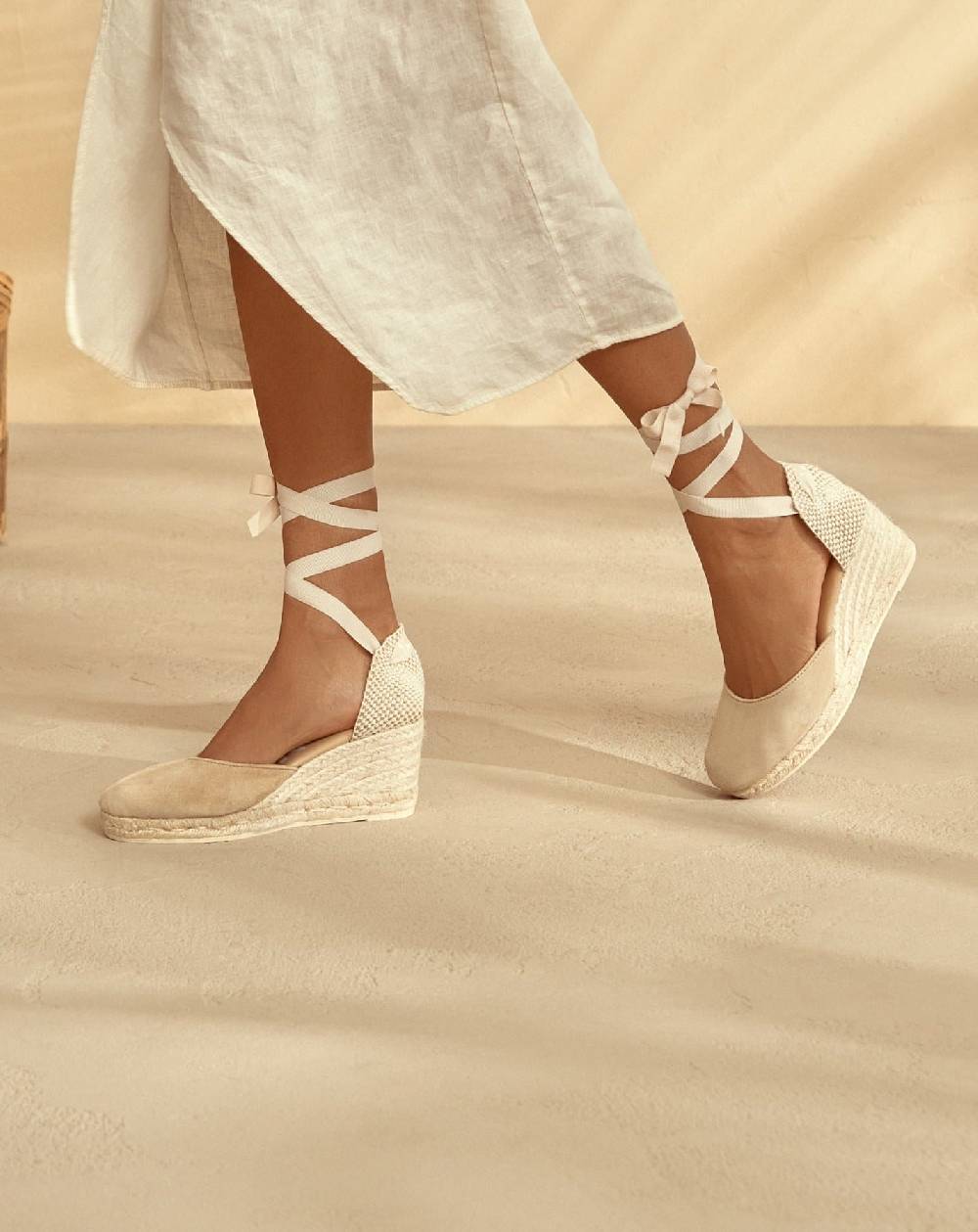 Manebí Soft Suede Low Wedge Espadrilles - Hamptons Champagne Beige Bestseller