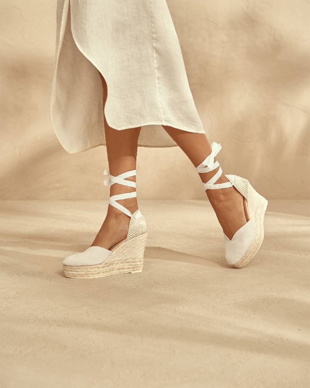 Manebí Soft Suede Heart-Shaped|Wedge Espadrilles - Love White Nuova