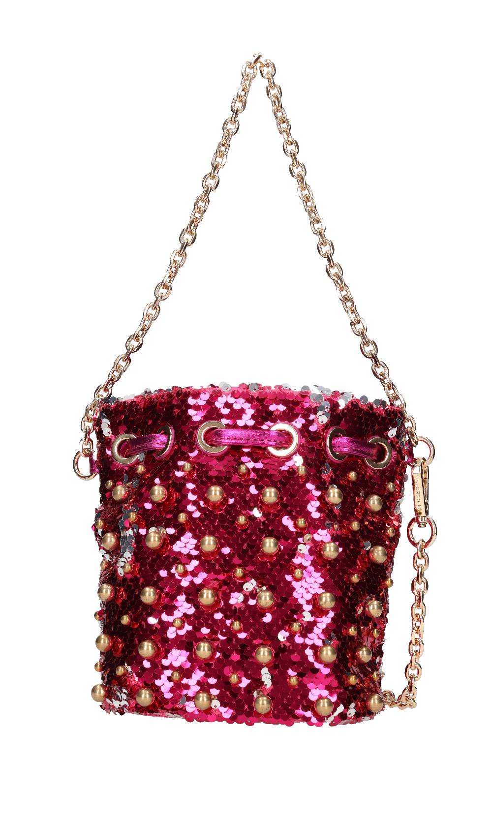 LA CARRIE Borsa in paillettes ed ecopelle con borchie sferiche applicate Soddisfazione Garantita