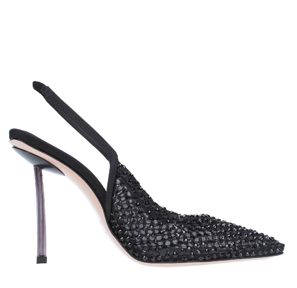 LE SILLA Sandali Slingback in pelle raso nylon e cristalli Promozione Limitata