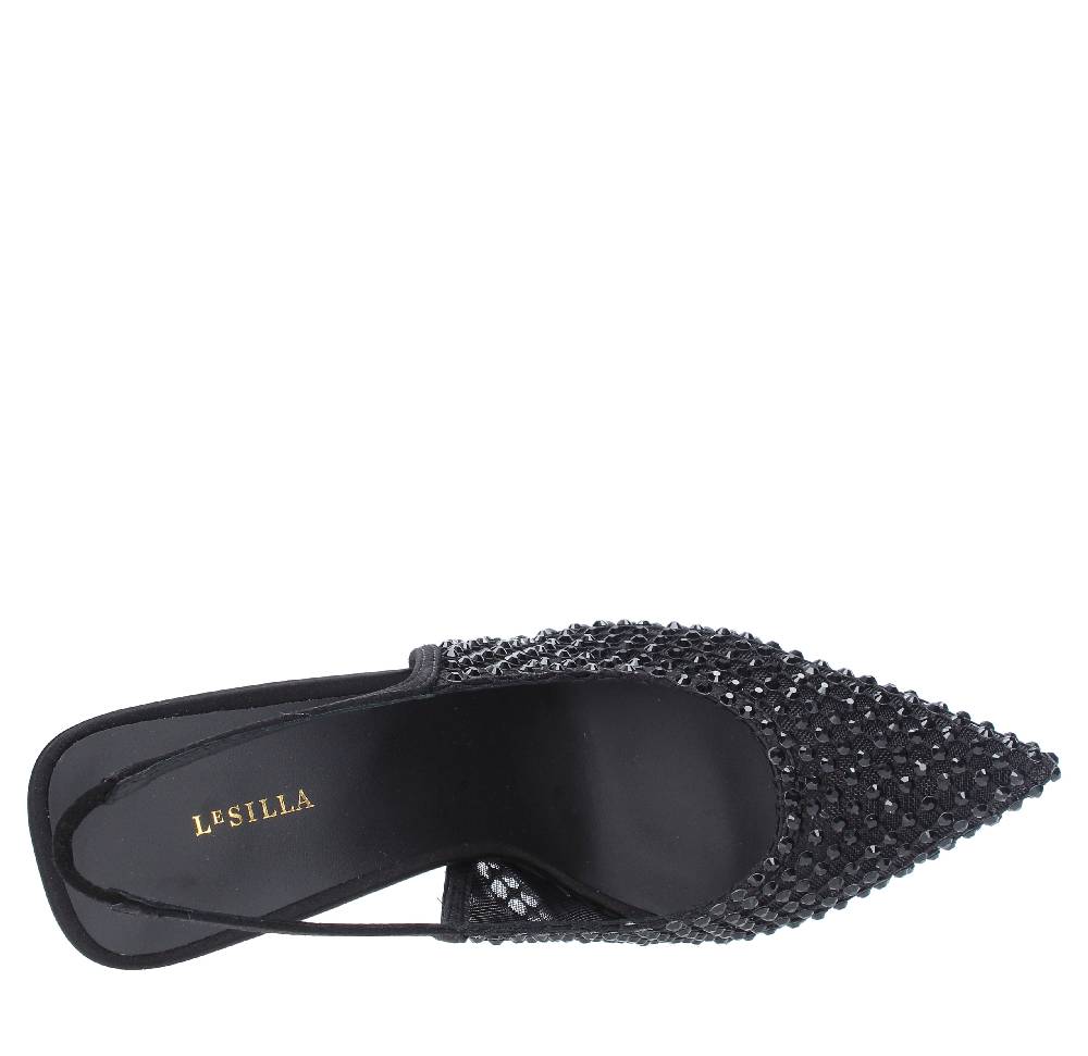 LE SILLA Sandali Slingback in pelle raso nylon e cristalli Promozione Limitata