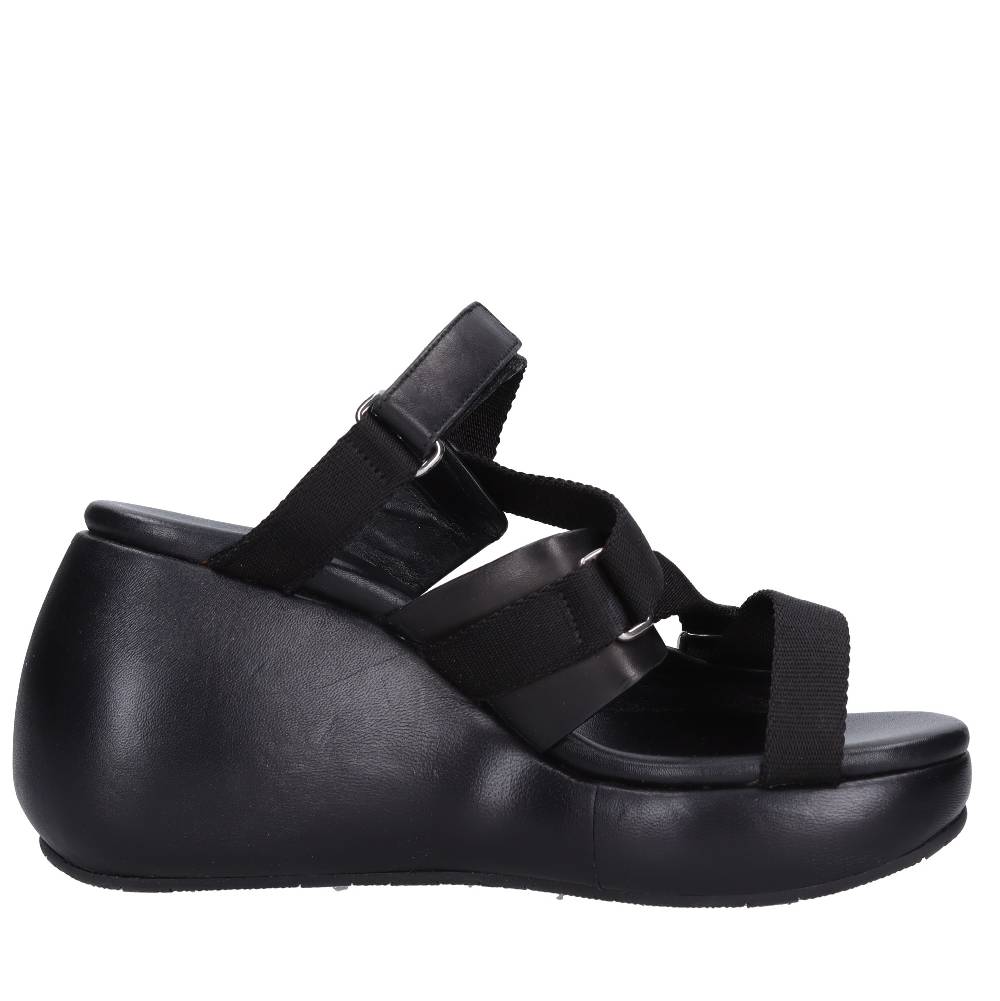 CASADEI Mules Zeppa in pelle e tessuto Italy