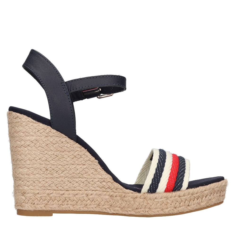 TOMMY HILFIGER Sandali con zeppa in pelle e tessuto Negozi Online