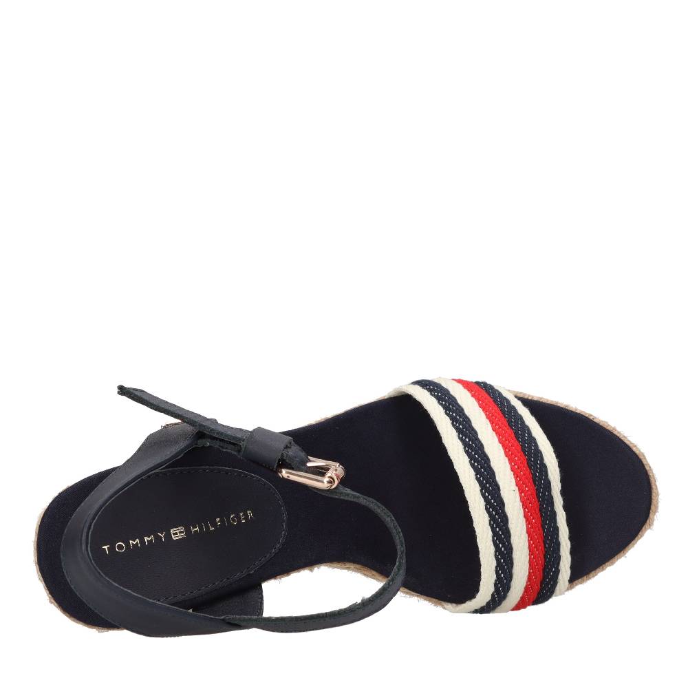 TOMMY HILFIGER Sandali con zeppa in pelle e tessuto Negozi Online