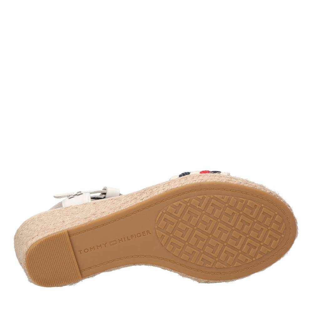 TOMMY HILFIGER Sandali con zeppa in pelle e tessuto Acquista Ora