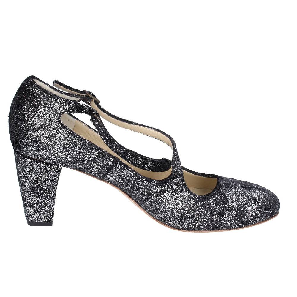 scarpe donna ANNIEL decollete nero tessuto argento EX272 Novità