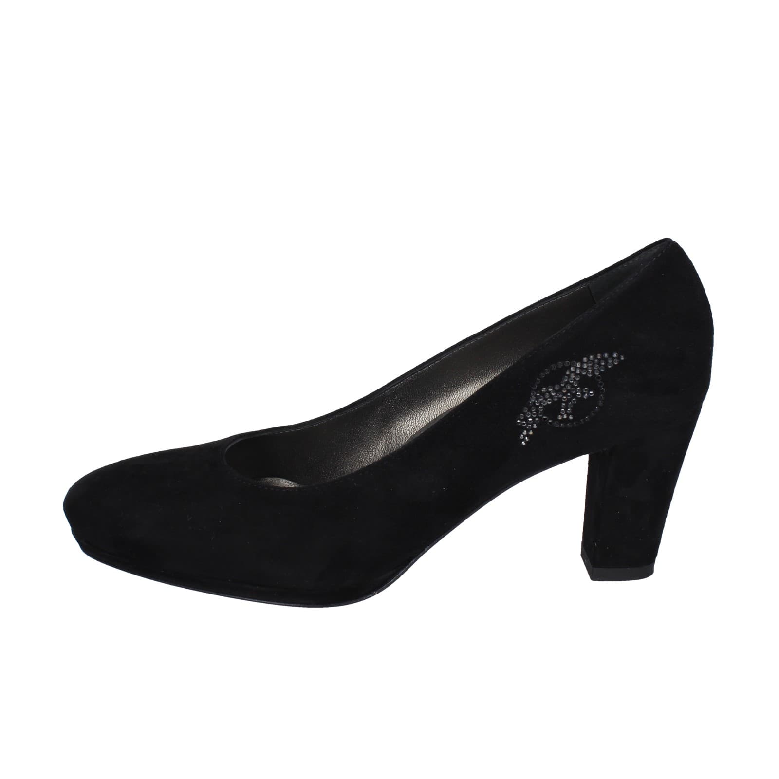 scarpe donna CONFORT decollete nero camoscio strass EZ354 Outlet