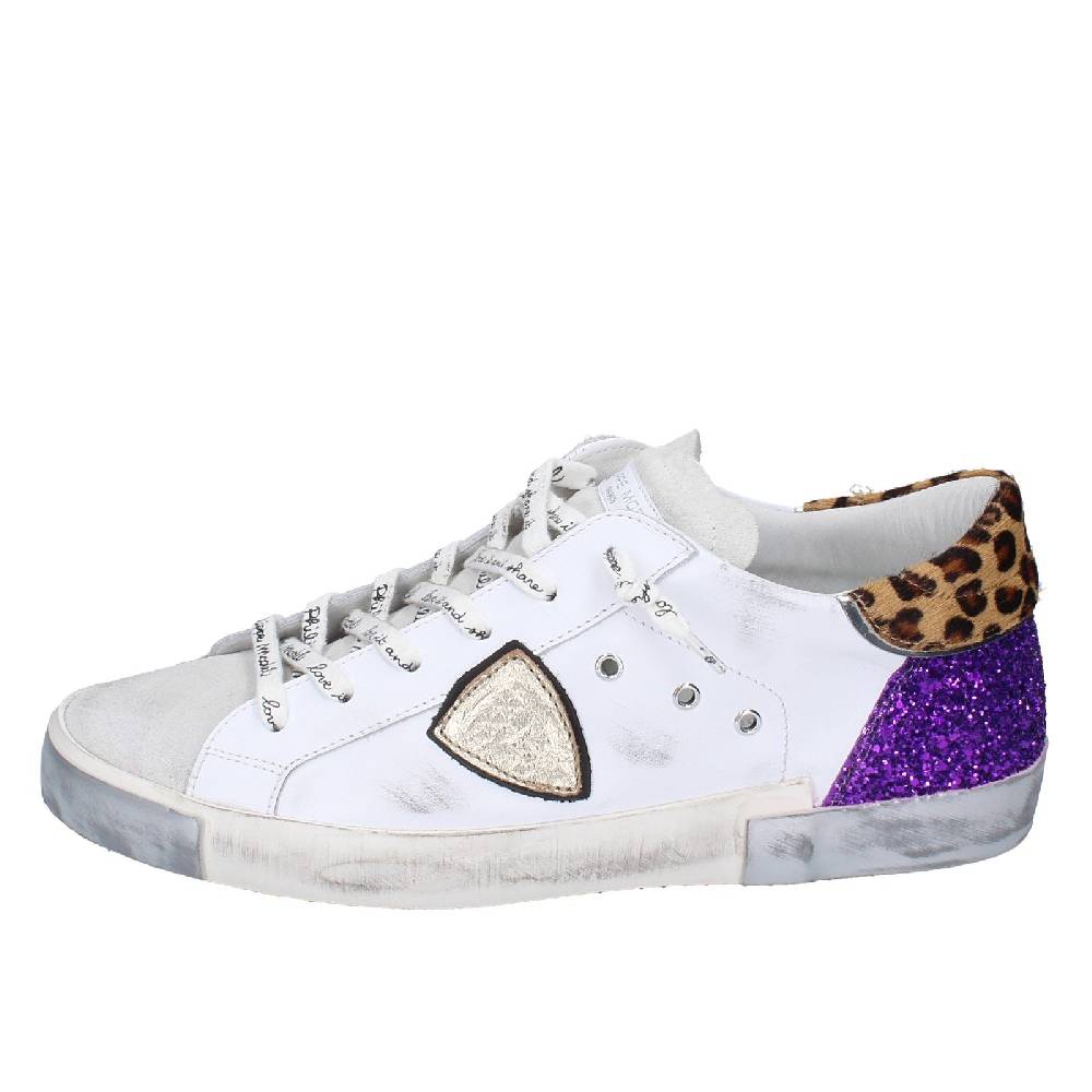 scarpe donna PHILIPPE MODEL sneakers bianco paillettes viola camoscio VINT EX368 Qualità Garantita