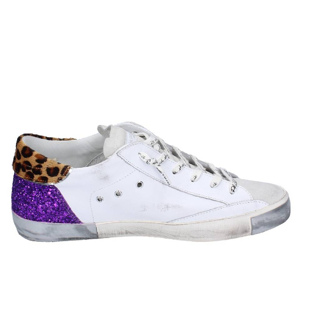 scarpe donna PHILIPPE MODEL sneakers bianco paillettes viola camoscio VINT EX368 Qualità Garantita