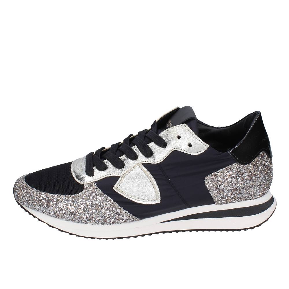 scarpe donna PHILIPPE MODEL sneakers nero tessuto platino glitter EX366 Acquista Ora