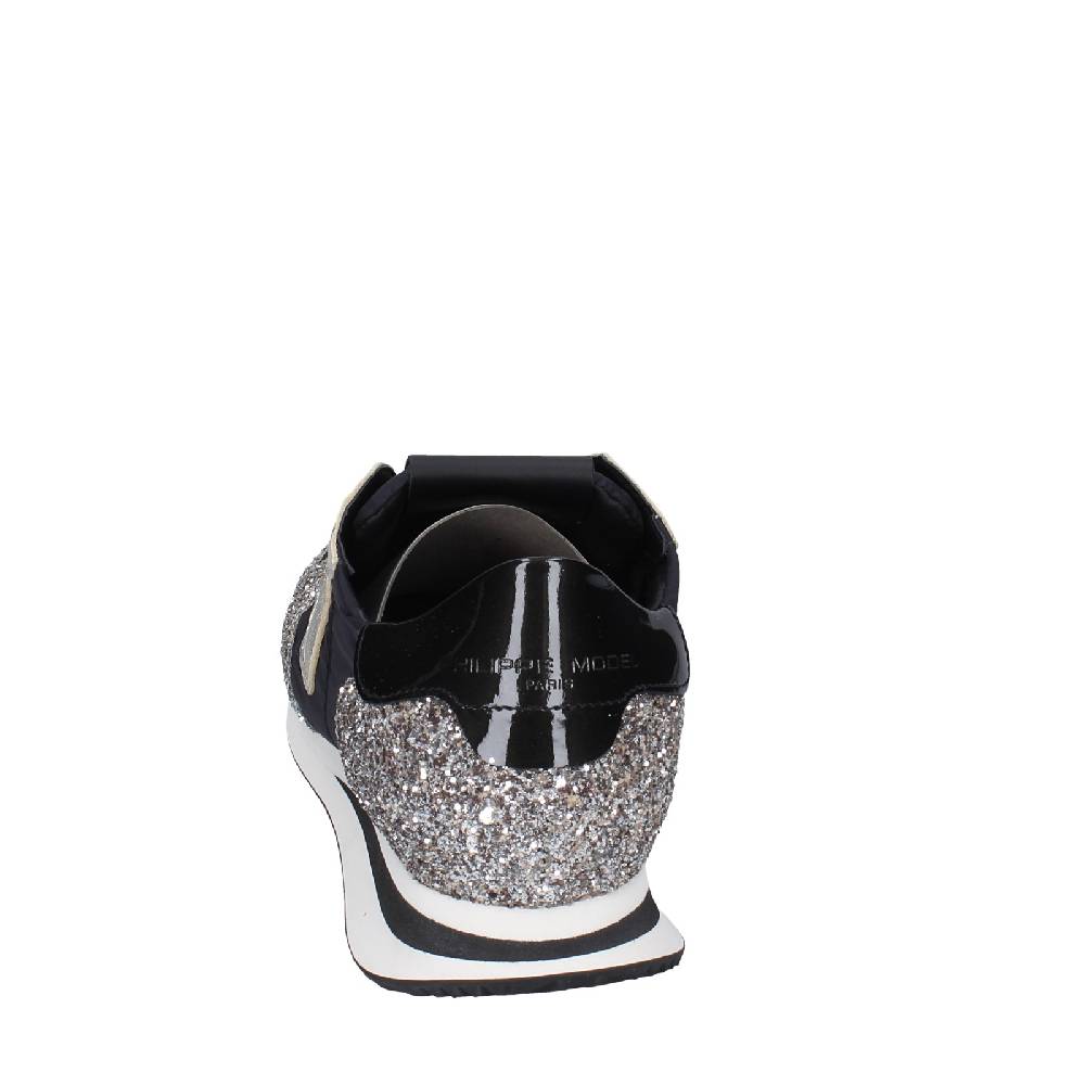 scarpe donna PHILIPPE MODEL sneakers nero tessuto platino glitter EX366 Acquista Ora