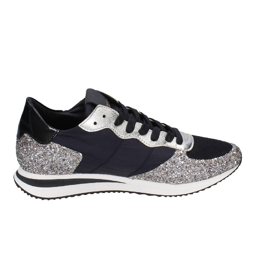 scarpe donna PHILIPPE MODEL sneakers nero tessuto platino glitter EX366 Acquista Ora