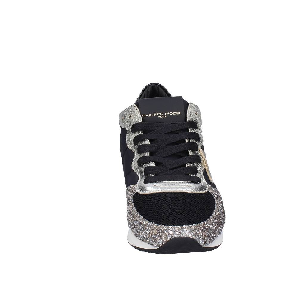 scarpe donna PHILIPPE MODEL sneakers nero tessuto platino glitter EX366 Acquista Ora